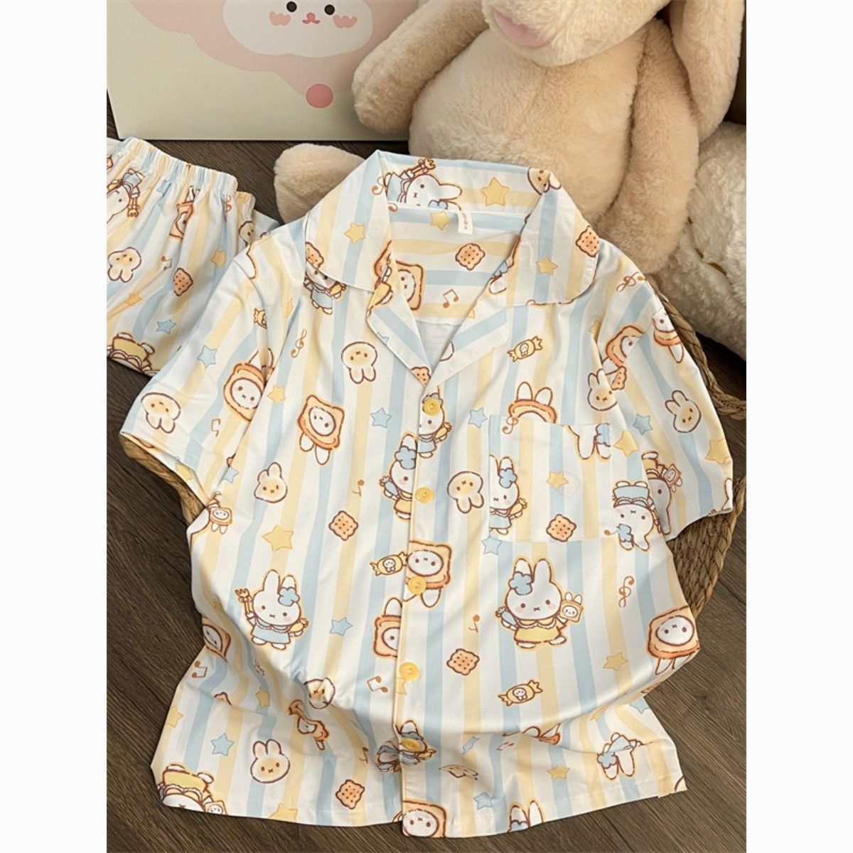 Summer Away Clothing - Set Piyama Lengan Pendek Bergaris Biru