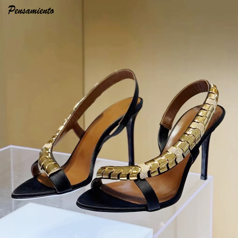 Summer Clothing Dress - Sandal Gladiator Wanita Satin Berpayet Rhinestone