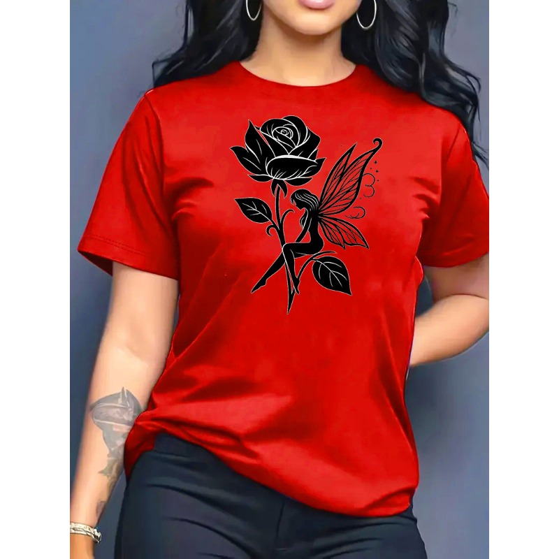 Summer Rose Clothing - Kaos Wanita Motif Peri Mawar, Kerah
