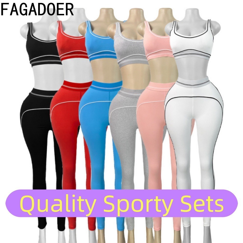 Summer Yoga Clothing - FAGADOER Set Olahraga Berkualitas Patchwork Fashion