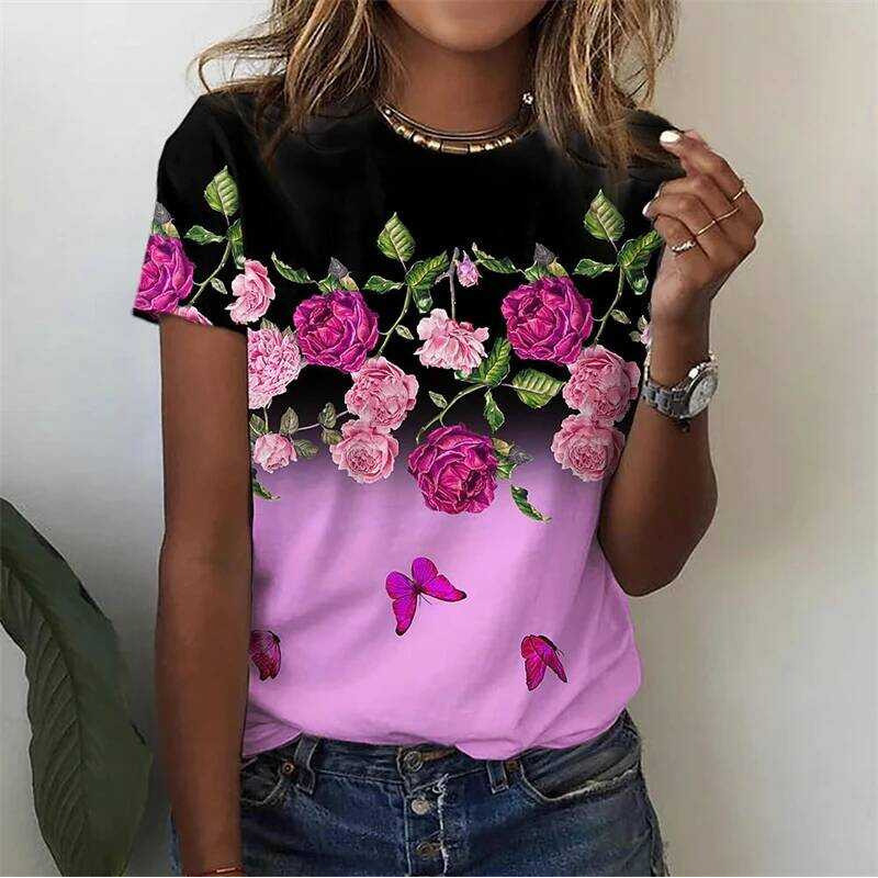 Summer Rose Clothing - Kaos Wanita Motif Bunga Mawar Gradasi