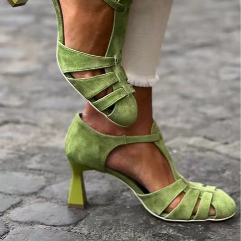 Summer Clothing Dress - Sandal Wanita Hijau Suede Kitten Heel