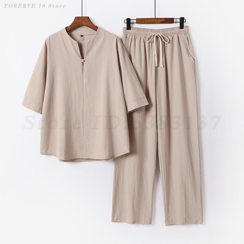 Summer Clothing Men Linen - Pakaian Latihan Pria Linen-Katun Baru Musim