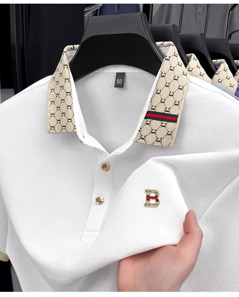 Summer Clothing Men Linen - Kaos Polo Lengan Pendek Pria Merek