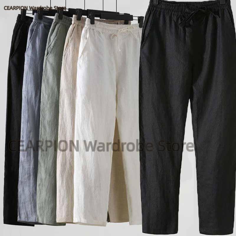 Summer Clothing Men Linen - Celana Lurus Gaya Cina Musim Panas