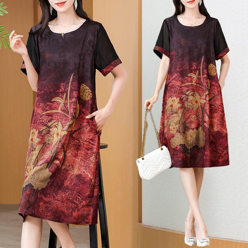 Summer Clothing For Women Over 60 - Gaun Cetak Elegan Panjang Sedang Gaya