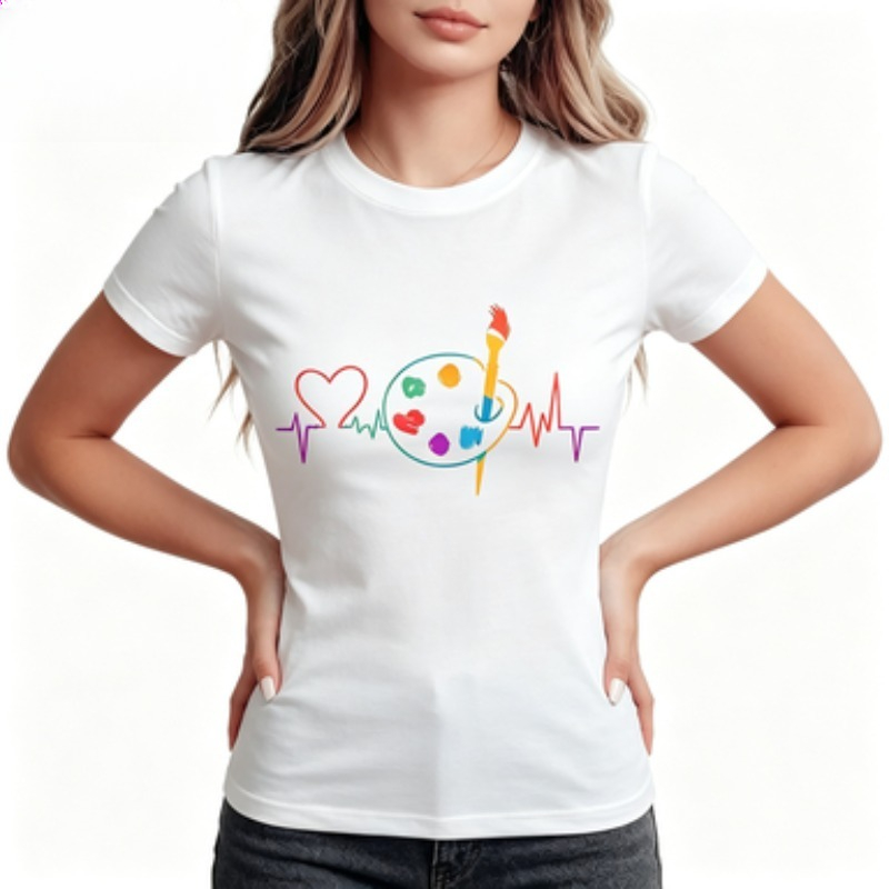 Summer Clothing Palette - Kaos Wanita Kasual Berwarna-warni dengan Motif
