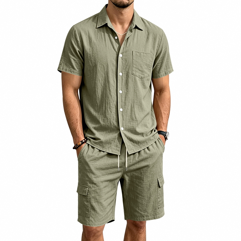Summer Clothing Men Linen - Setelan Linen Amerika Musim Panas Pria