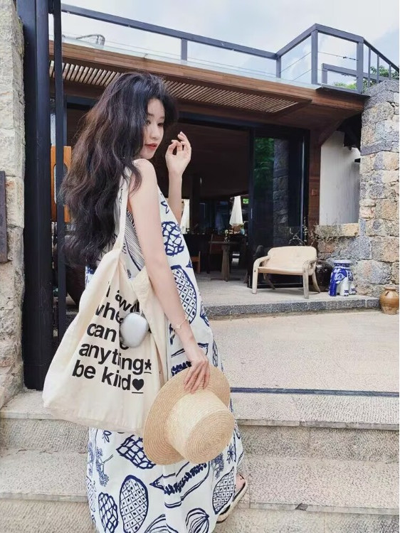 Gaun Vest A-Line Longgar Motif - Summer Clothing Tagline ulasan dan harga