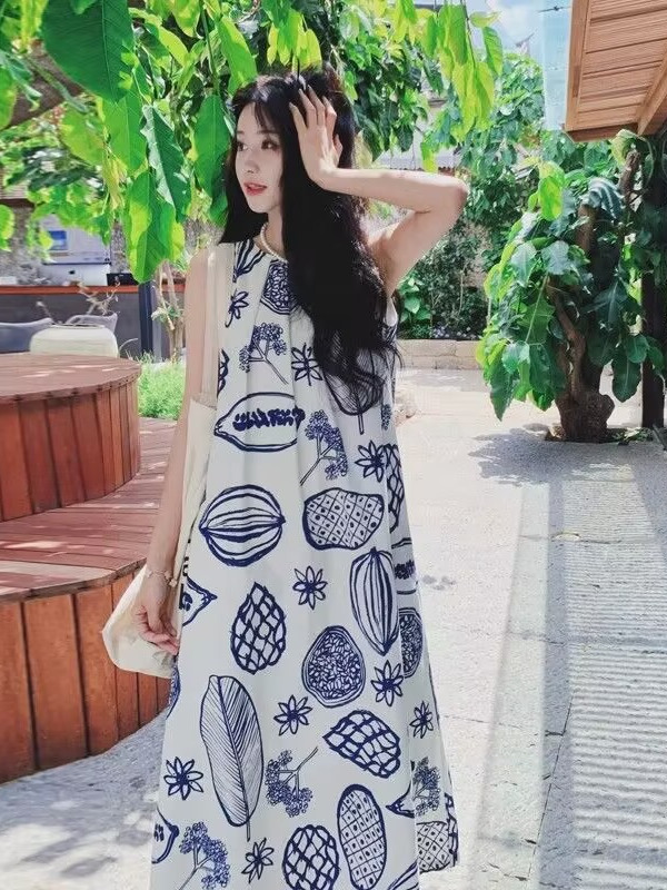 Gaun Vest A-Line Longgar Motif - Summer Clothing Tagline ulasan dan harga