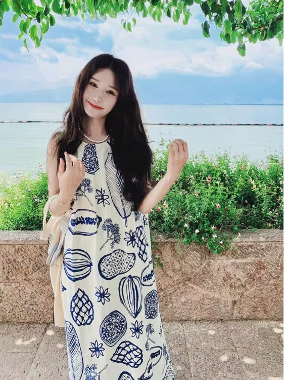 Gaun Vest A-Line Longgar Motif - Summer Clothing Tagline ulasan dan harga