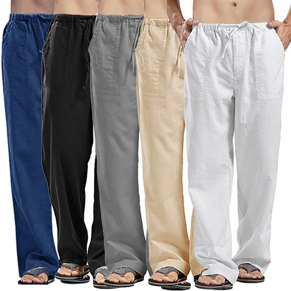 Celana panjang pria kasual, ce - Summer Clothing Men Linen ulasan dan harga