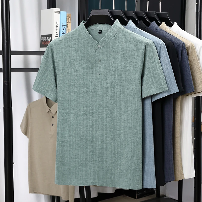 Kemeja Pria Kerah Mandarin Set - Summer Clothing Men Linen ulasan dan harga