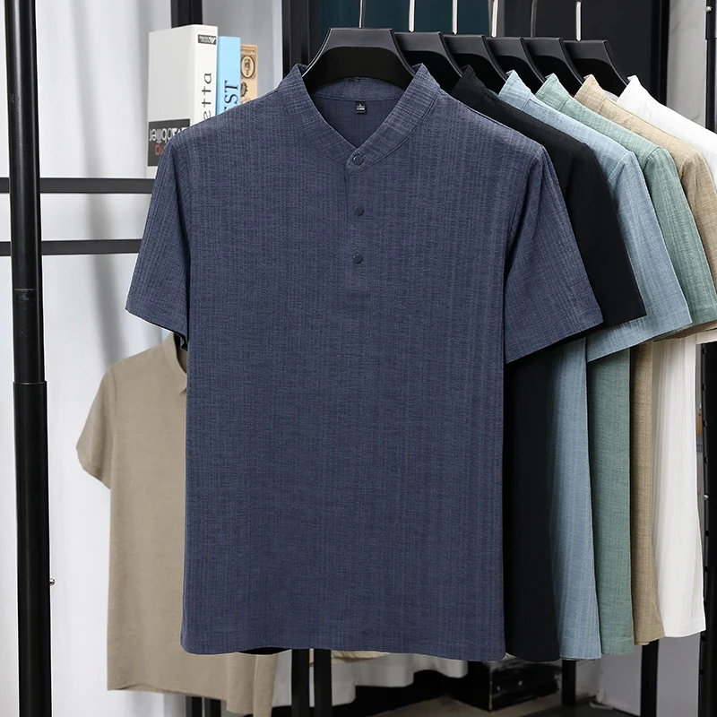 Kemeja Pria Kerah Mandarin Set - Summer Clothing Men Linen ulasan dan harga