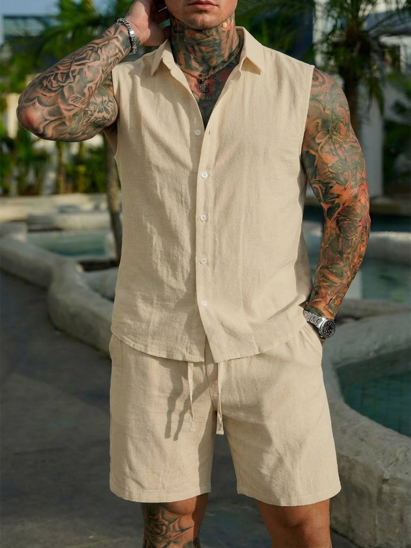 Set Kemeja Linen Musim Panas u - Summer Clothing Men Linen ulasan dan harga
