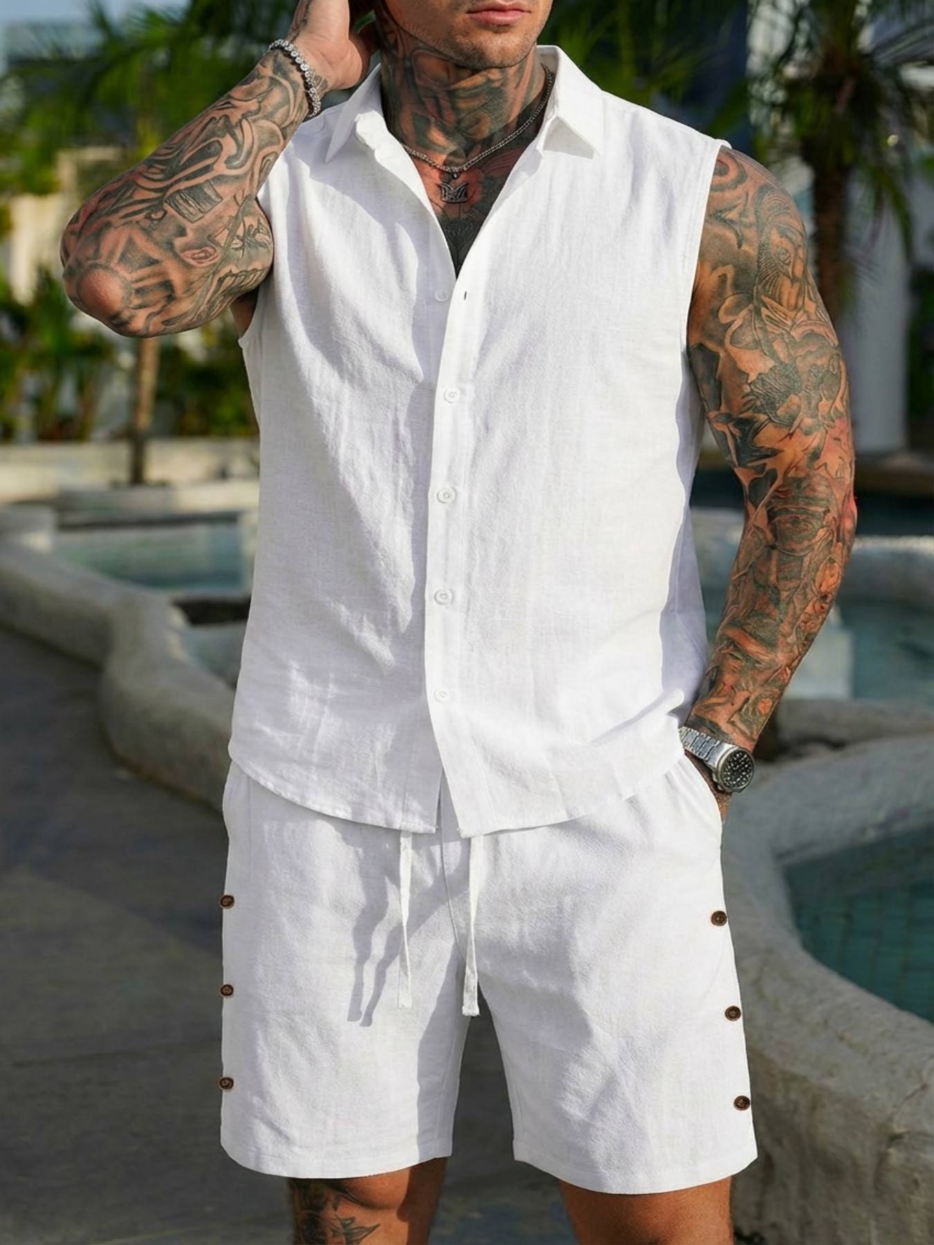 Set Kemeja Linen Musim Panas u - Summer Clothing Men Linen ulasan dan harga