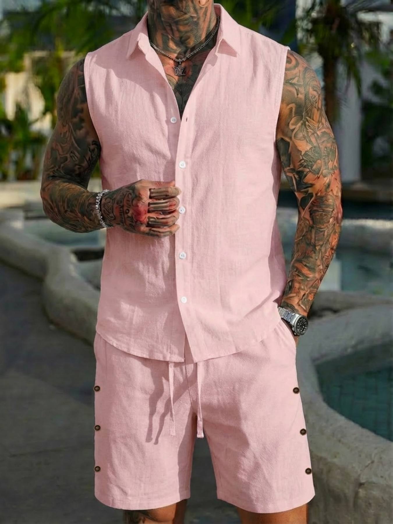 Set Kemeja Linen Musim Panas u - Summer Clothing Men Linen ulasan dan harga