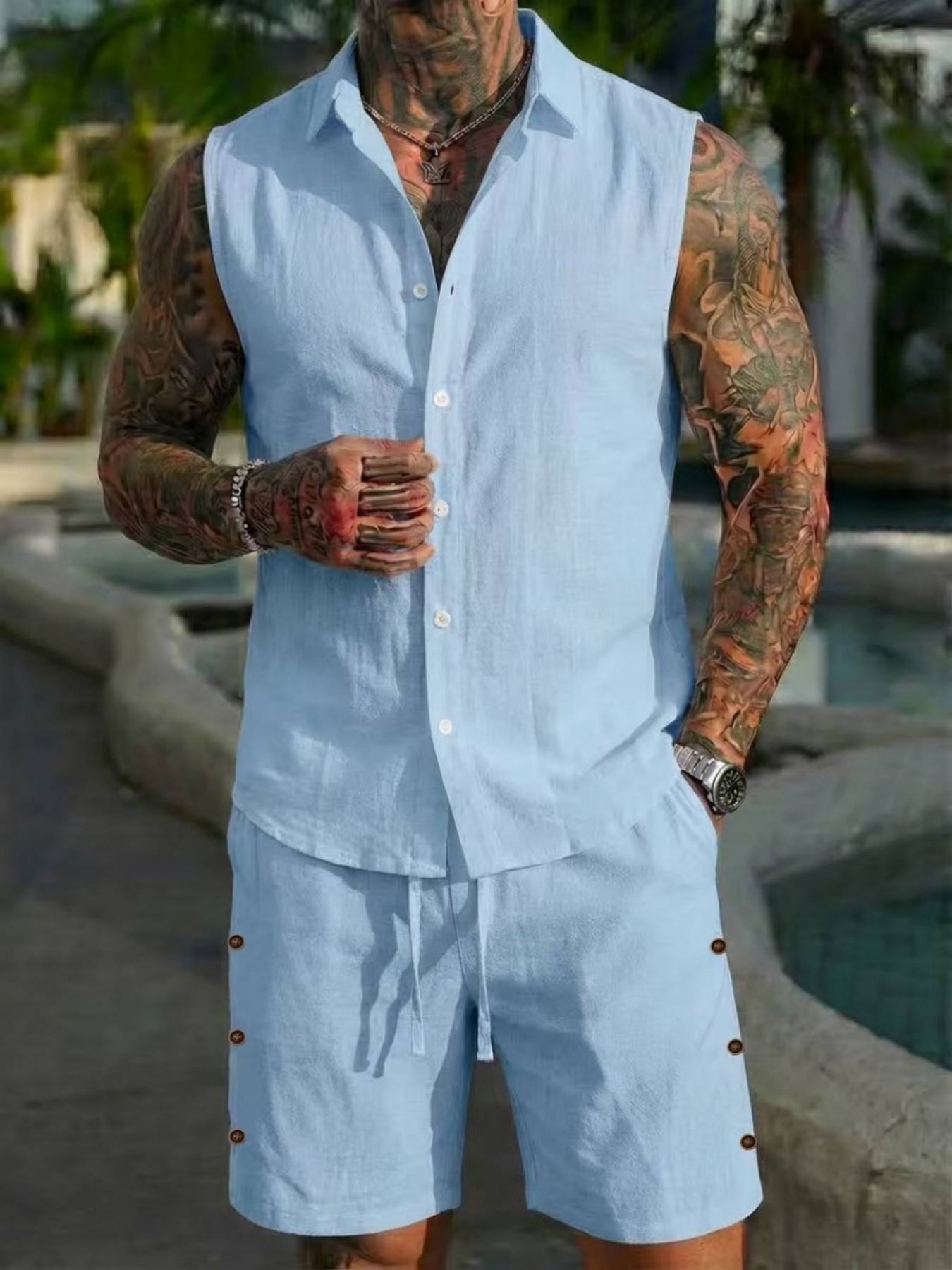 Set Kemeja Linen Musim Panas u - Summer Clothing Men Linen ulasan dan harga