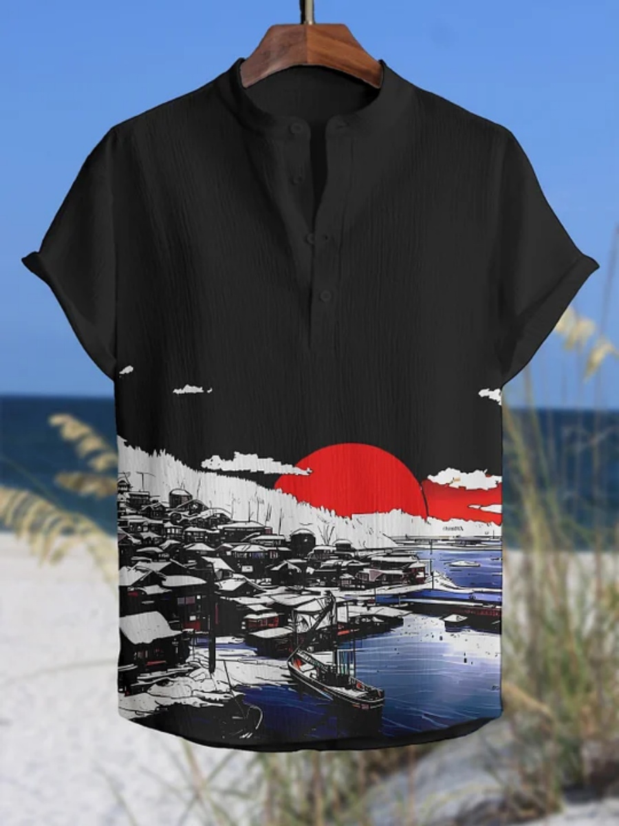 Kemeja polo pria motif gurita  - Summer Clothing Men Linen ulasan dan harga