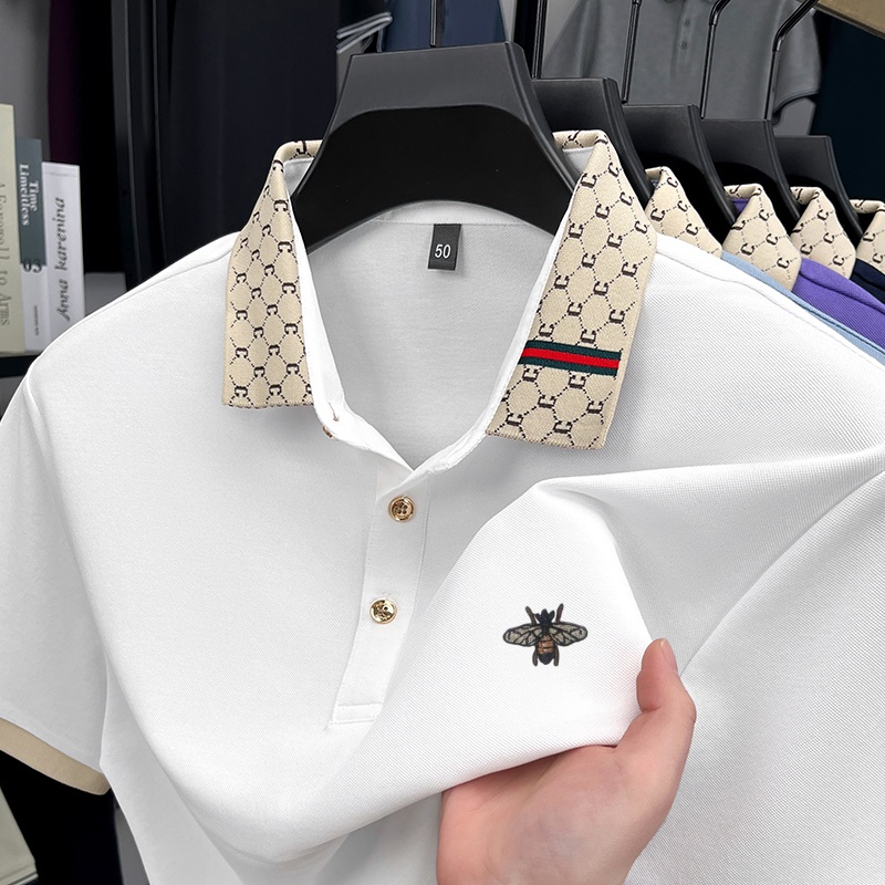 Kaos Polo Lapel Pria Mewah Ber - Summer Clothing Men Linen ulasan dan harga