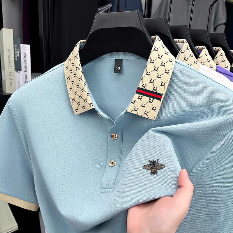 Kaos Polo Lapel Pria Mewah Ber - Summer Clothing Men Linen ulasan dan harga