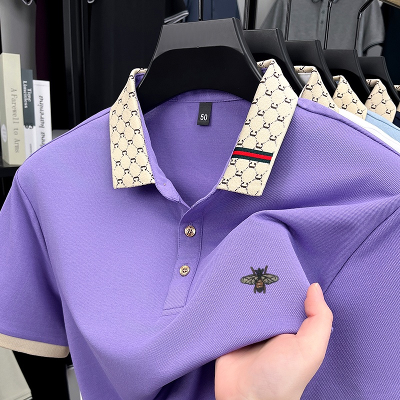 Kaos Polo Lapel Pria Mewah Ber - Summer Clothing Men Linen ulasan dan harga