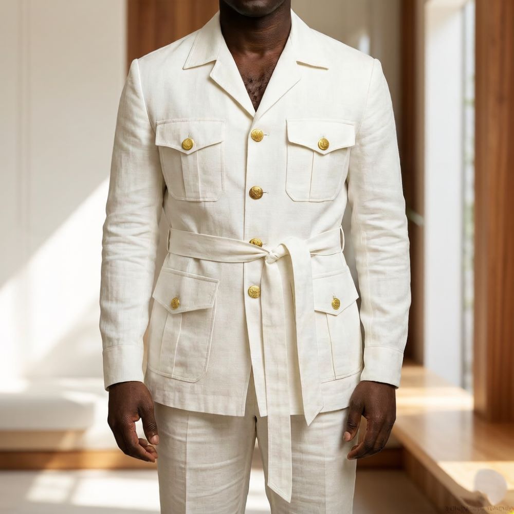 Setelan Safari Linen Putih Pri - Summer Clothing Men Linen ulasan dan harga