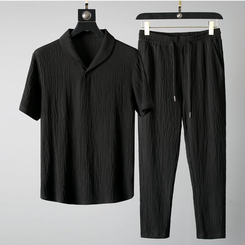 Setelan Linen Sutra Es Dua Pot - Summer Clothing Men Linen ulasan dan harga