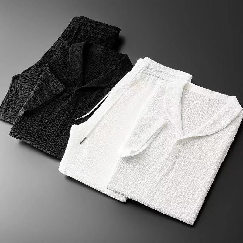 Setelan Linen Sutra Es Dua Pot - Summer Clothing Men Linen ulasan dan harga
